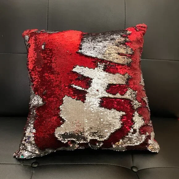 Red and Silver Sequin Pillow  25"x25"  Excellent Condition - Picture 6 of 6